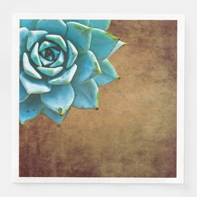 Succulent Watercolor Rustic Brown Paper Dinner Napkins (Front)