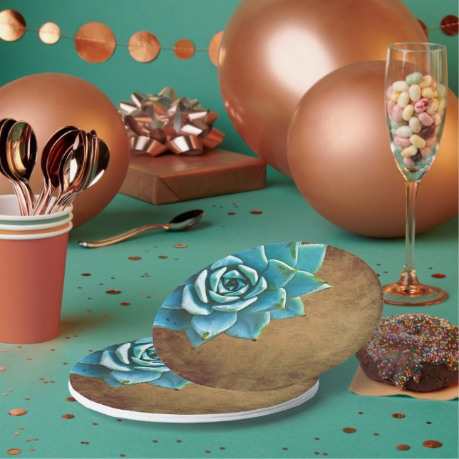 Succulent Watercolor Rustic Brown Paper Plates (Multi)