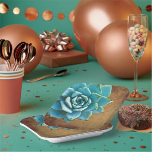 Succulent Watercolor Rustic Brown Paper Plates