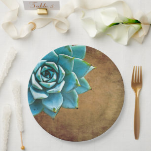 Succulent Watercolor Rustic Brown Paper Plates