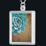 Succulent Watercolor Rustic Brown Silver Plated Necklace<br><div class="desc">This romantic necklace features an aqua succulent on a rustic brown background.  If you're planning a wedding and including succulents in your bouquets,  these would make lovely bridesmaid necklaces.</div>