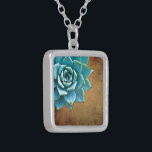 Succulent Watercolor Rustic Brown Silver Plated Necklace<br><div class="desc">This romantic necklace features an aqua succulent on a rustic brown background.  If you're planning a wedding and including succulents in your bouquets,  these would make lovely bridesmaid necklaces.</div>