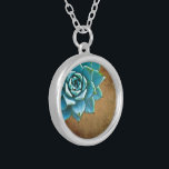 Succulent Watercolor Rustic Brown Silver Plated Necklace<br><div class="desc">This romantic necklace features an aqua succulent on a rustic brown background.  If you're planning a wedding and including succulents in your bouquets,  these would make lovely bridesmaid necklaces.</div>