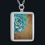 Succulent Watercolor Rustic Brown Silver Plated Necklace<br><div class="desc">This romantic necklace features an aqua succulent on a rustic brown background.  If you're planning a wedding and including succulents in your bouquets,  these would make lovely bridesmaid necklaces.</div>