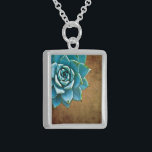 Succulent Watercolor Rustic Brown Sterling Silver Necklace<br><div class="desc">This romantic necklace features an aqua succulent on a rustic brown background.  If you're planning a wedding and including succulents in your bouquets,  these would make lovely bridesmaid necklaces.</div>
