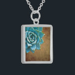 Succulent Watercolor Rustic Brown Sterling Silver Necklace<br><div class="desc">This romantic necklace features an aqua succulent on a rustic brown background.  If you're planning a wedding and including succulents in your bouquets,  these would make lovely bridesmaid necklaces.</div>