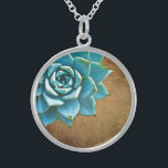 Succulent Watercolor Rustic Brown Sterling Silver Necklace<br><div class="desc">This romantic necklace features an aqua succulent on a rustic brown background.  If you're planning a wedding and including succulents in your bouquets,  these would make lovely bridesmaid necklaces.</div>