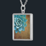Succulent Watercolor Rustic Brown Sterling Silver Necklace<br><div class="desc">This romantic necklace features an aqua succulent on a rustic brown background.  If you're planning a wedding and including succulents in your bouquets,  these would make lovely bridesmaid necklaces.</div>
