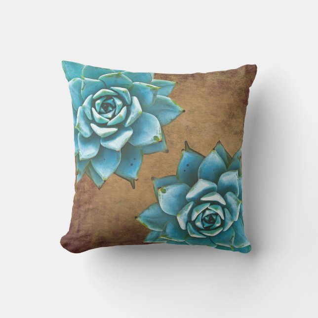 Succulent Watercolor Rustic Brown Throw Pillow (Front)