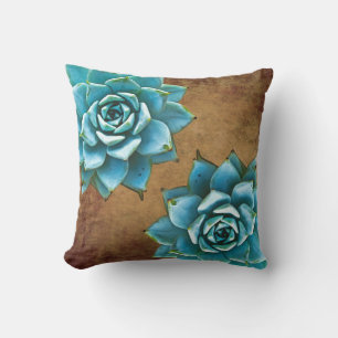 Succulent Watercolor Rustic Brown Throw Pillow