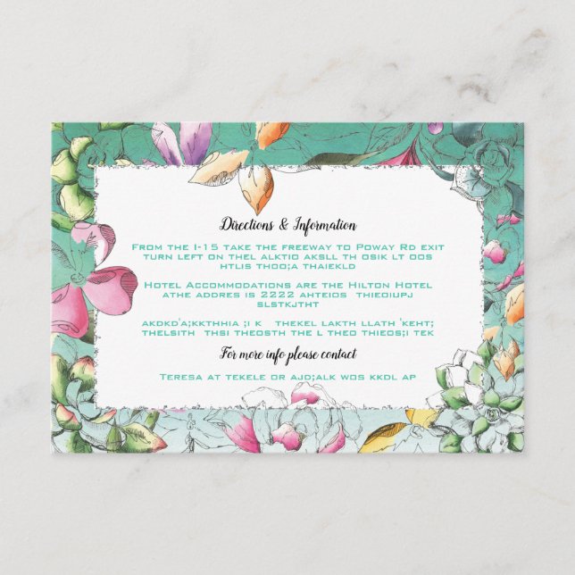 Succulent watercolor Wedding info cards (Front)