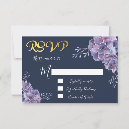 Succulent watercolor Wedding response cards RSVP