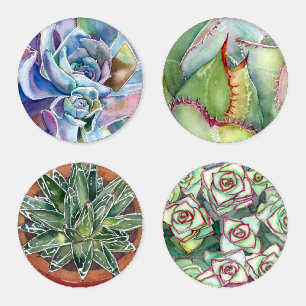 Succulent Watercolors, Four Different Coaster Set
