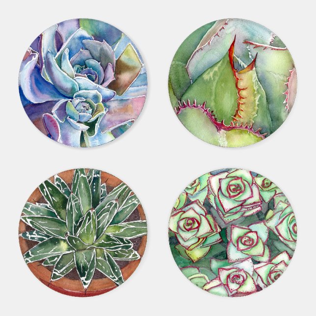 Succulent Watercolors, Four Different Coaster Set (Set)