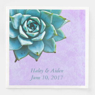 Succulent Wedding Engagement Watercolor Lavender Paper Dinner Napkins