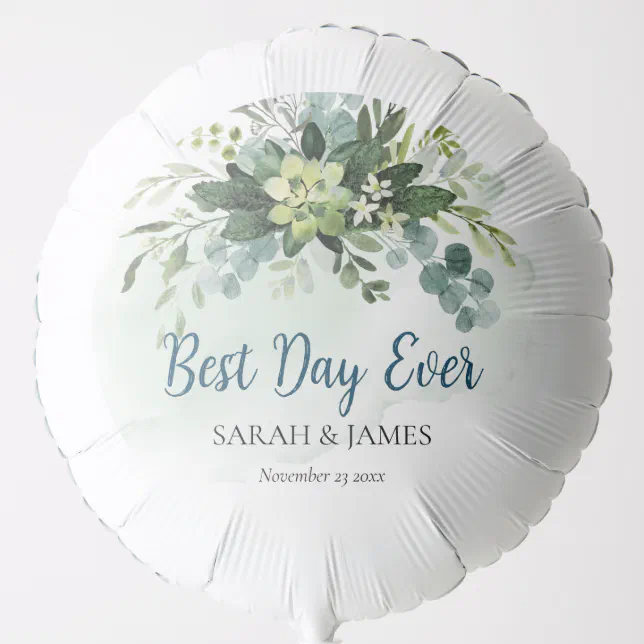 Succulent Wedding Floral Botanical Best Day Ever Balloon
