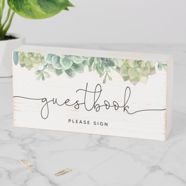 Succulent Wedding Guestbook sign (In Situ Horizontal)