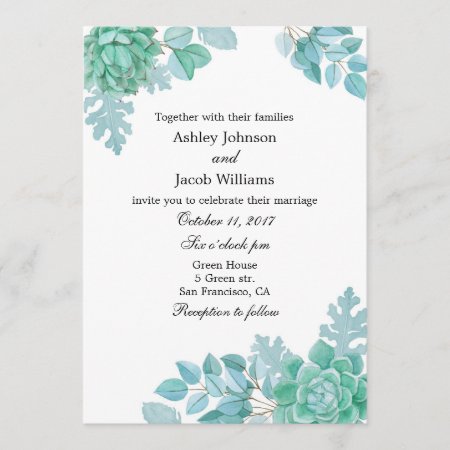 Succulent Wedding Invitation. Mint Invite Floral