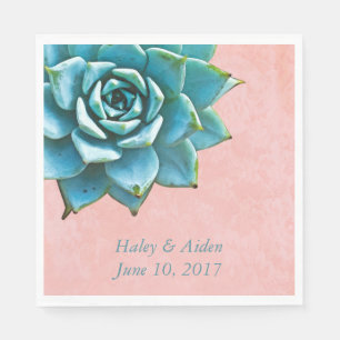 Succulent Wedding or Engagement Watercolor Pink Napkins