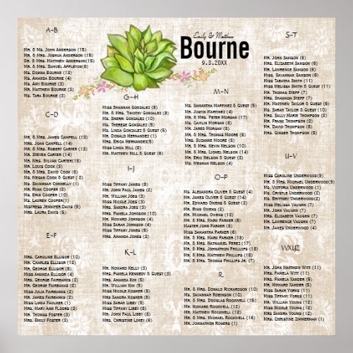 Succulent Wedding Seating Chart