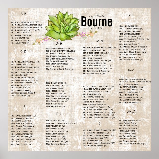 Succulent Wedding Seating Chart (Front)