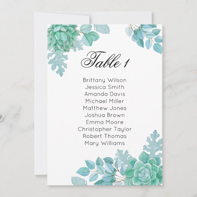 Succulent wedding seating chart. Cactus table plan Invitation (Front)