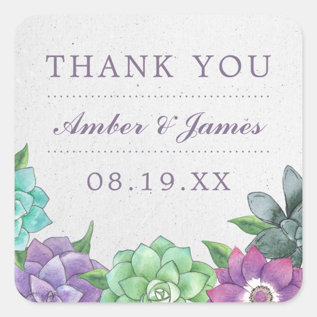 Succulent Wedding Thank You Stickers | Lavender (Front)