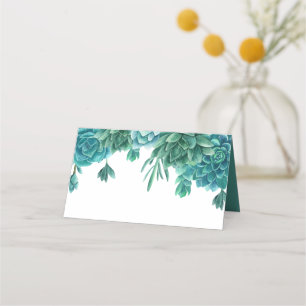 Succulent wedding. Watercolor blue cactus. Cacti Place Card