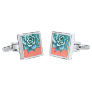 Succulent Wedding Watercolor Orange Lace Cufflinks