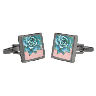 Succulent Wedding Watercolor Pink Lace Cufflinks