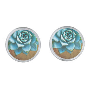 Succulent Wedding Watercolor Rustic Brown Cufflinks