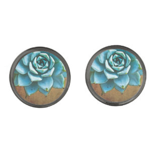 Succulent Wedding Watercolor Rustic Brown Cufflinks