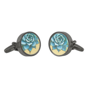 Succulent Wedding Watercolor Yellow Lace Cufflinks