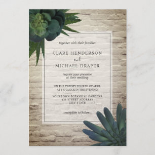 Succulent White Brick Wedding Invitation
