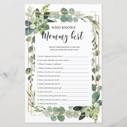 Succulent who knows mommy best baby shower game