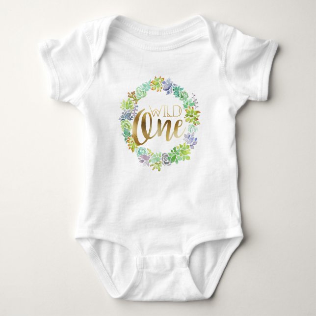 Succulent Wild One | Gold Foil Baby Bodysuit (Front)