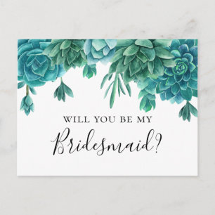 Succulent Will you be my bridesmaid. Blue cactus Postcard