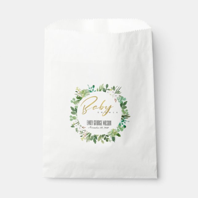 SUCCULENT WREATH FOLIAGE WATERCOLOR BABY SHOWER FAVOR BAG (Front)