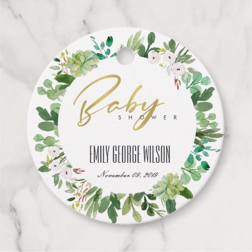 SUCCULENT WREATH FOLIAGE WATERCOLOR BABY SHOWER FAVOR TAGS