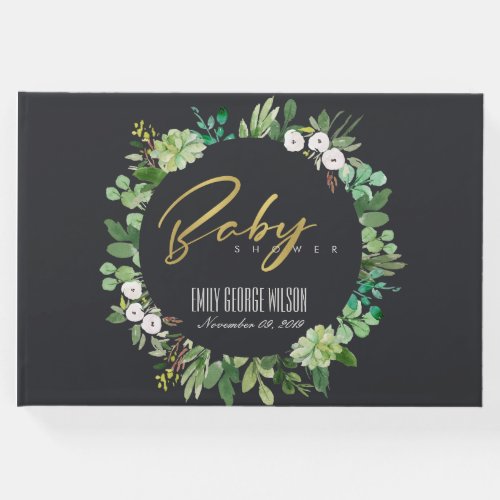 SUCCULENT WREATH FOLIAGE WATERCOLOR BABY SHOWER GUEST BOOK