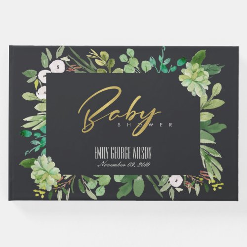SUCCULENT WREATH FOLIAGE WATERCOLOR BABY SHOWER GUEST BOOK