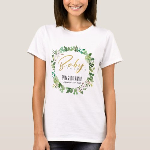 SUCCULENT WREATH FOLIAGE WATERCOLOR BABY SHOWER T_Shirt