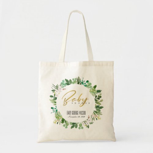 SUCCULENT WREATH FOLIAGE WATERCOLOR BABY SHOWER TOTE BAG