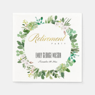 SUCCULENT WREATH FOLIAGE WATERCOLOR RETIREMENT NAPKINS