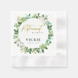 Succulent Wreath Foliage Watercolor Retirement Napkins