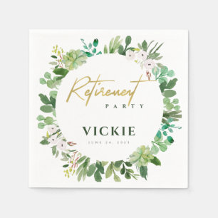 Succulent Wreath Foliage Watercolor Retirement Napkins