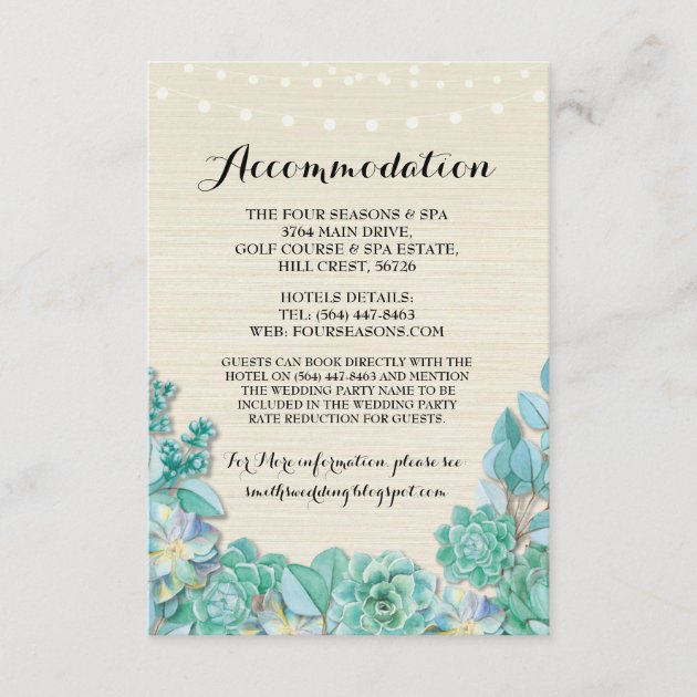 Succulents Accommodation Mint Wedding Cards