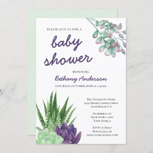 Succulents and Aloe Vera Watercolor Baby Shower Invitation