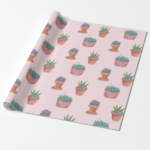 Succulents and cacti on pink background gift wrap