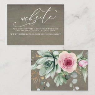 Succulents and Gold Greenery Wedding Website Card